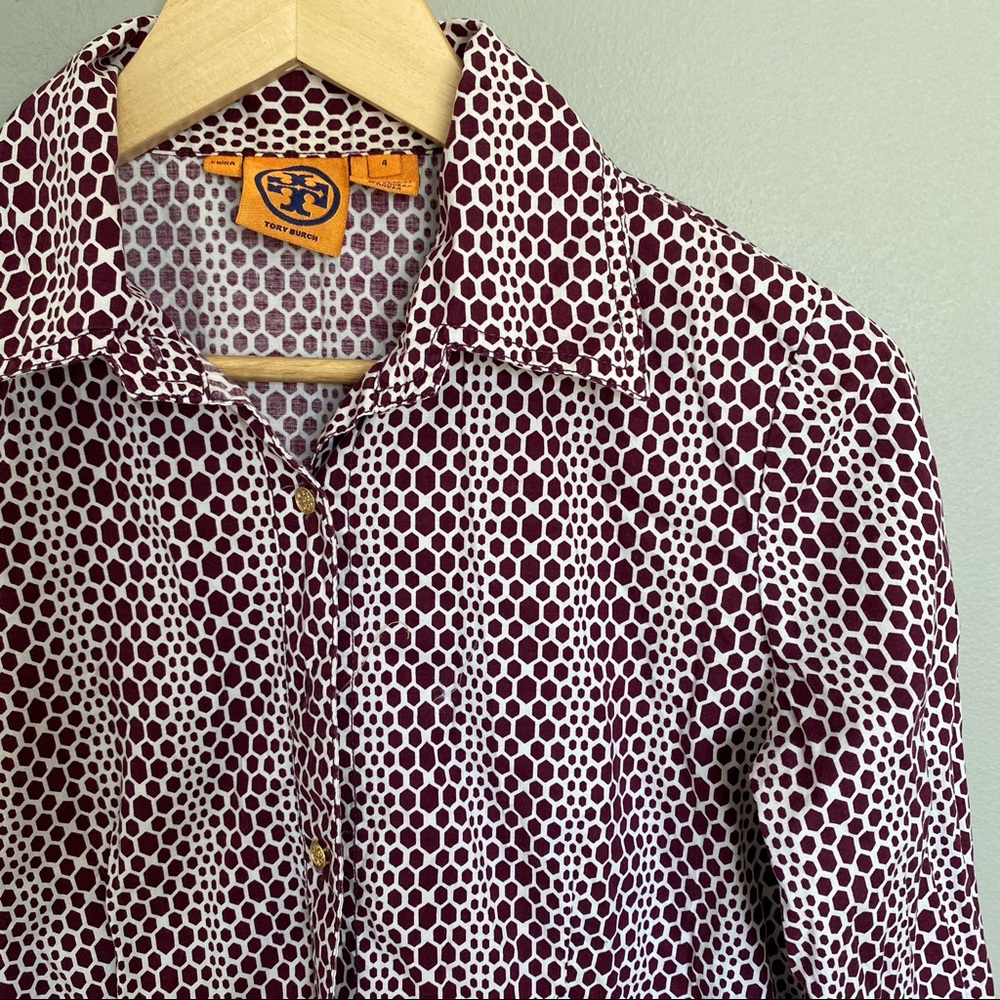 Tory Burch Button Down Shirt Size 4 Diamond Dot
